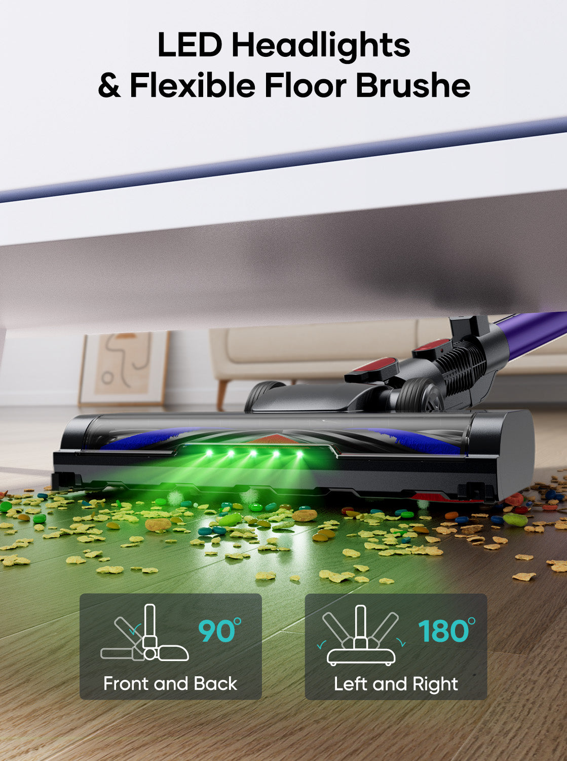 Honiture new Y10 Stick Vacuum Cleaner 90° front and back，180°left and right